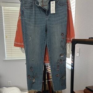 Chico's Blue Jeans with Floral Embroidery